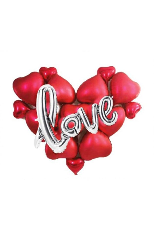 Love Silver Heart Red Foil Balloon Set