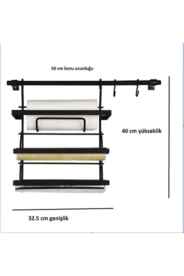 3 Lü Peçete Folyoluk Ve Streç Seti Siyah- - 2