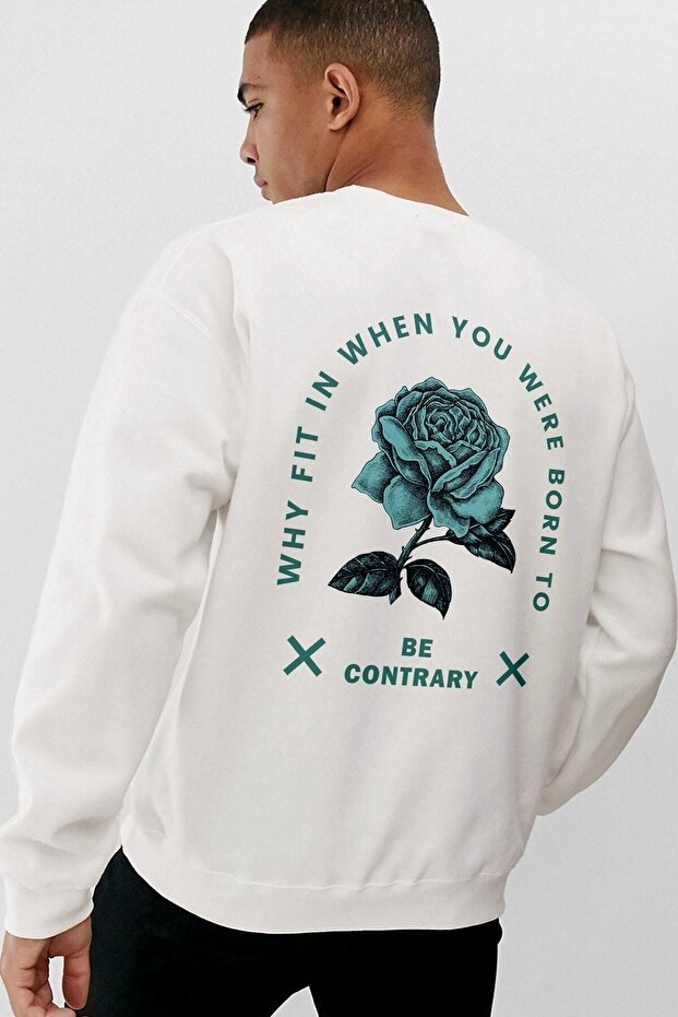 Trend Nice Oversize Be Contrary Beyaz Sweatshirt - 1