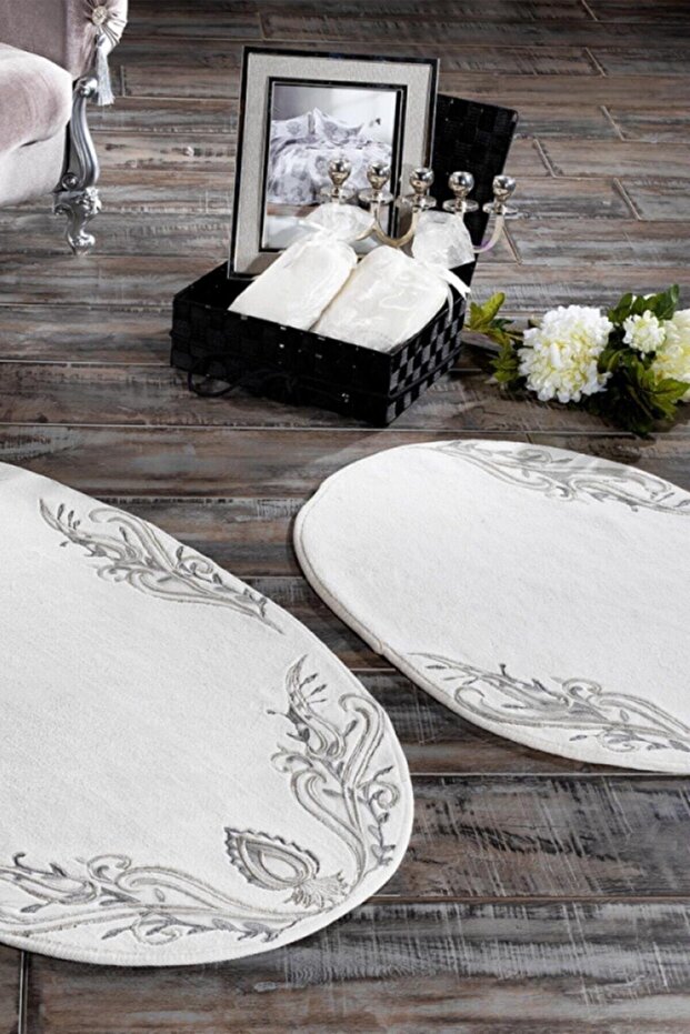 Tıara 2'li Oval Paspas- Krem/sılver - 1