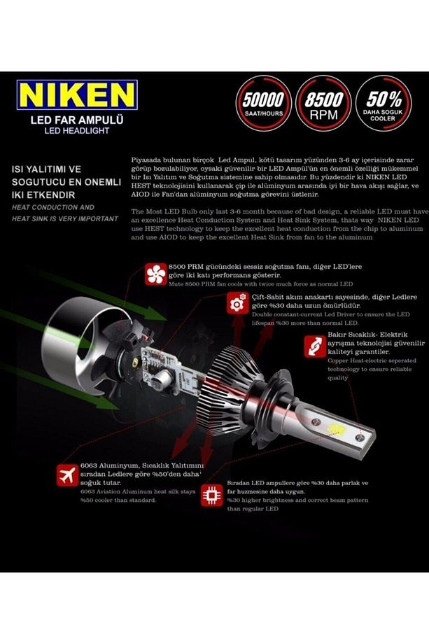 H4 Led Xenon Far Aydınlatma Seti Şimşek Etkili Evo 8000lm - 3
