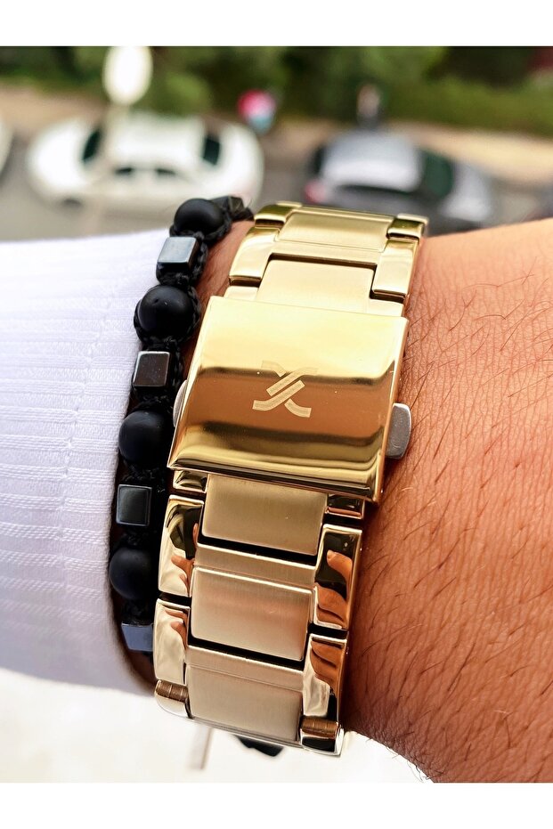 ساعة يد رجالية بسلك فولاذي + سوار - 5