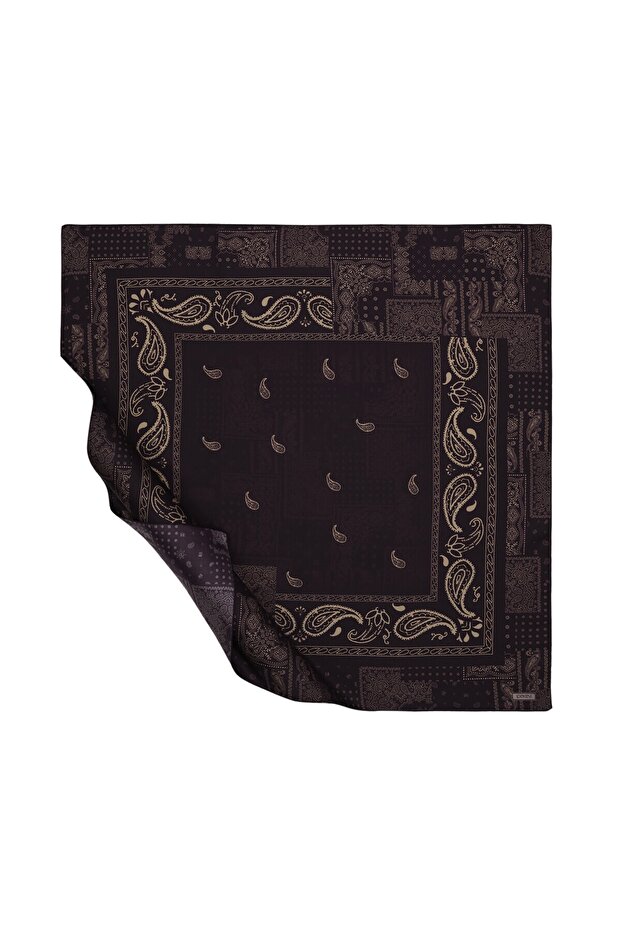 Fig Purple Patchwork Patterned Tivil Silk Scarf - 1