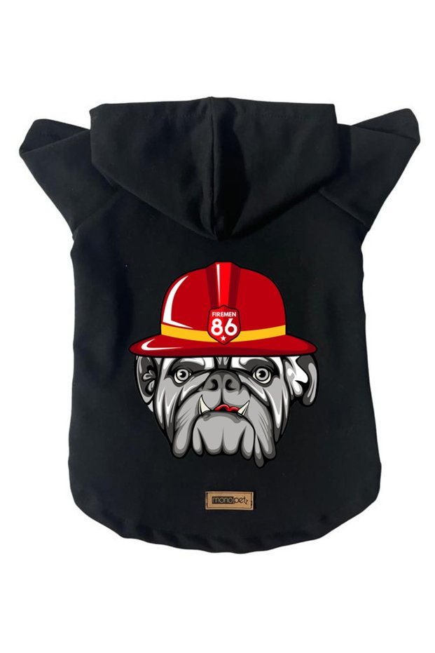 Hooded Fleece Sweatshirt Dog And Cat Outfit & Dress - Black Firemen