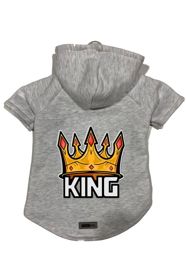 Hooded Fleece Sweatshirt Dog And Cat Outfit & Dress - Gray King - Size M