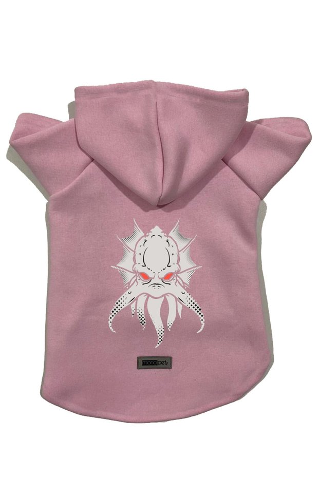Hooded Fleece Sweatshirt Dog and Cat Outfit & Dress - Pink Flying Monster - Size S