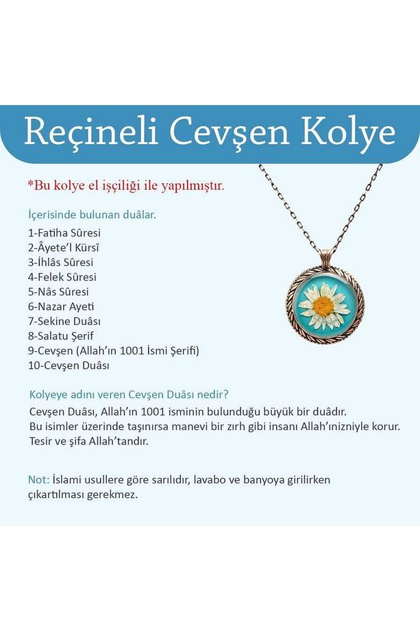 Çiçekli Gül El Işi Otantik Reçine Kolye Cevşen (1769-5) - 3