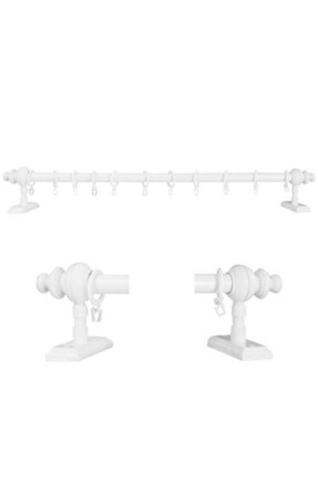 White Wooden Head Aluminum Pipe Rustic Curtain Hanger Without Rails 250 Cm