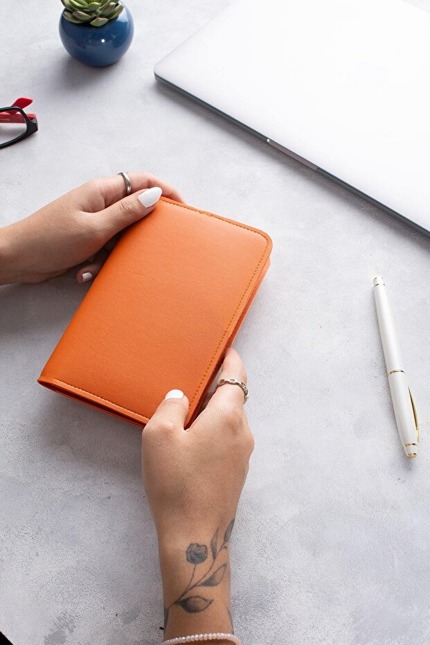 Pu Leather Orange Passport Cover - Passport Holder Travel Wallet - Passport Protector - Notebook Cover