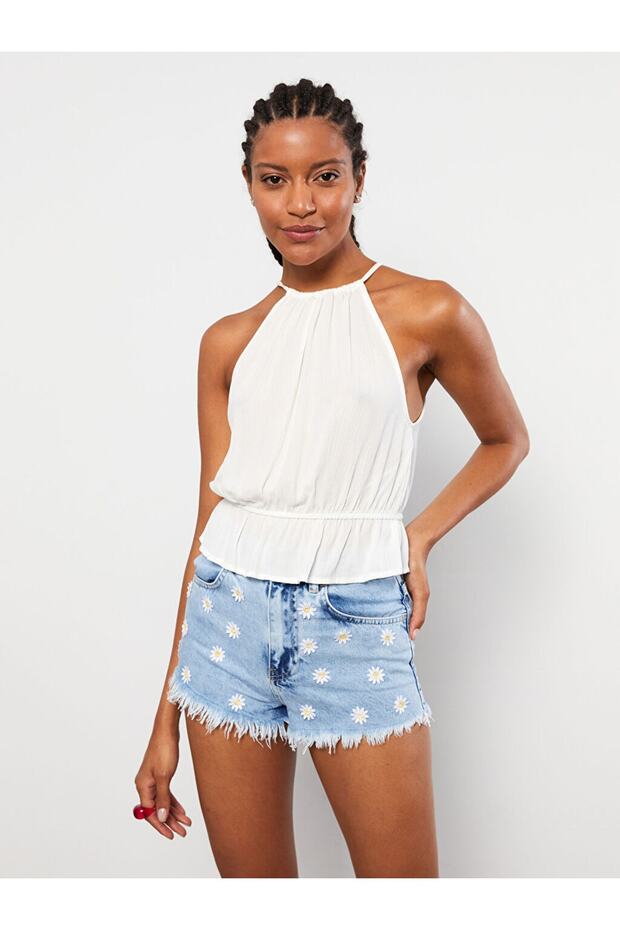 LCW Casual Halter Yaka Düz Kolsuz Viskon Kadın Bluz - 2