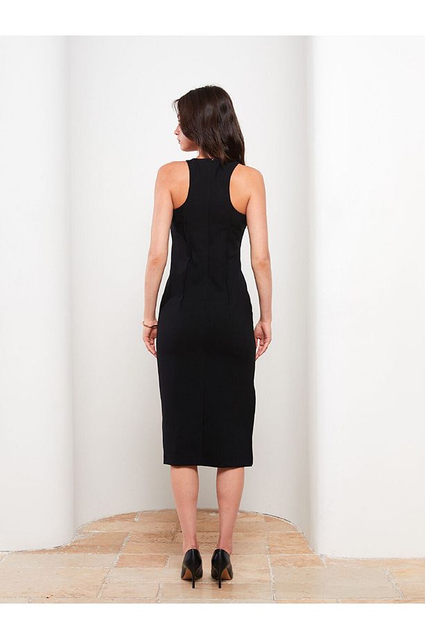 Halter Yaka Düz Kolsuz Kadın Elbise - 5