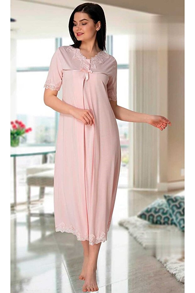 Lacy Powder Maternity Nightgown