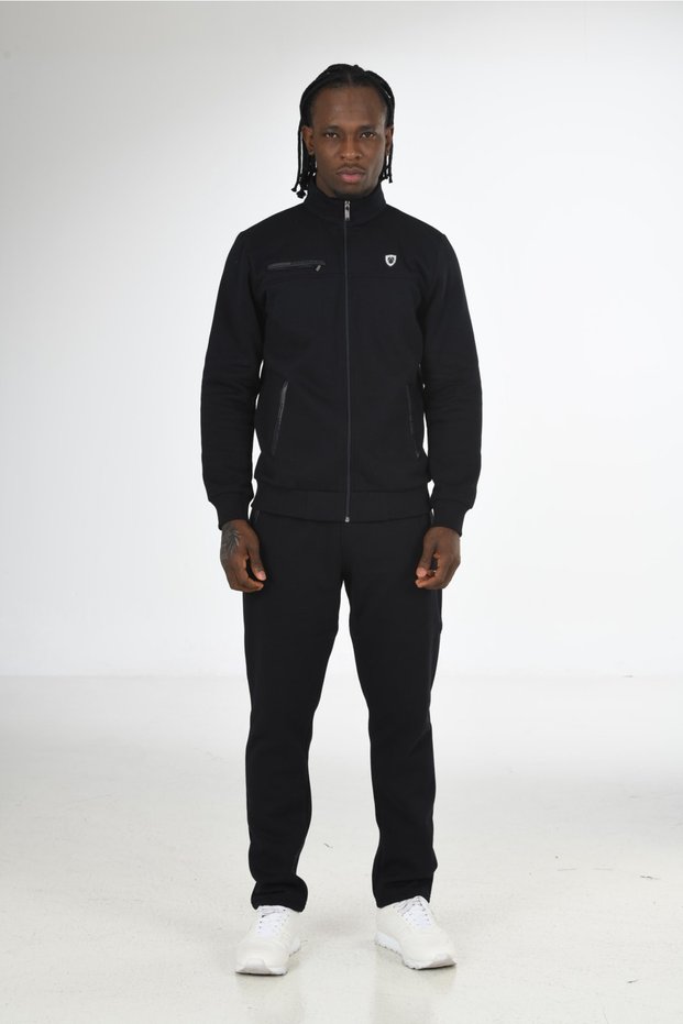 Fm Men's Half Turtleneck Ribbed Front Zipper Winter Tracksuit