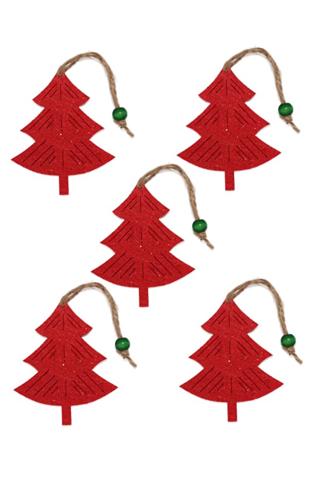 Christmas Tree Decoration Set - Glittered Felt Gift Package Decoration - 5 Pieces 7.5x9.5 Cm - Ç001