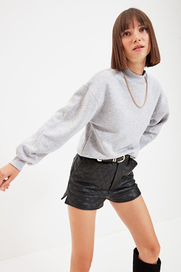 Gri Kalın İçi Polarlı Dik Yaka Relaxed/Rahat Kalıp Örme Sweatshirt TWOAW20SW0584 - 6