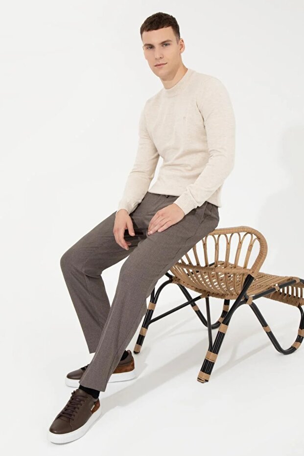 Krem Slim Fit Basic Triko Kazak - 3