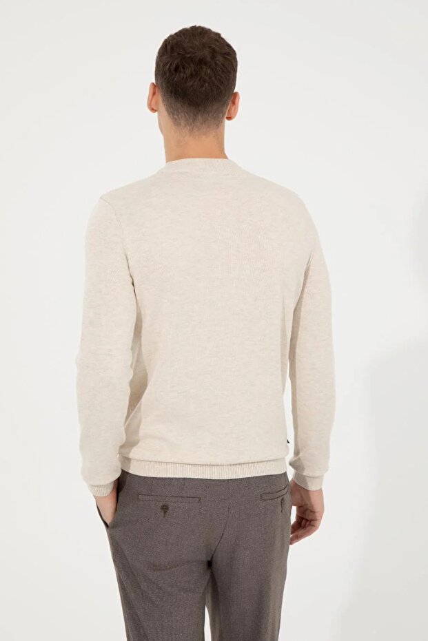 Krem Slim Fit Basic Triko Kazak - 4