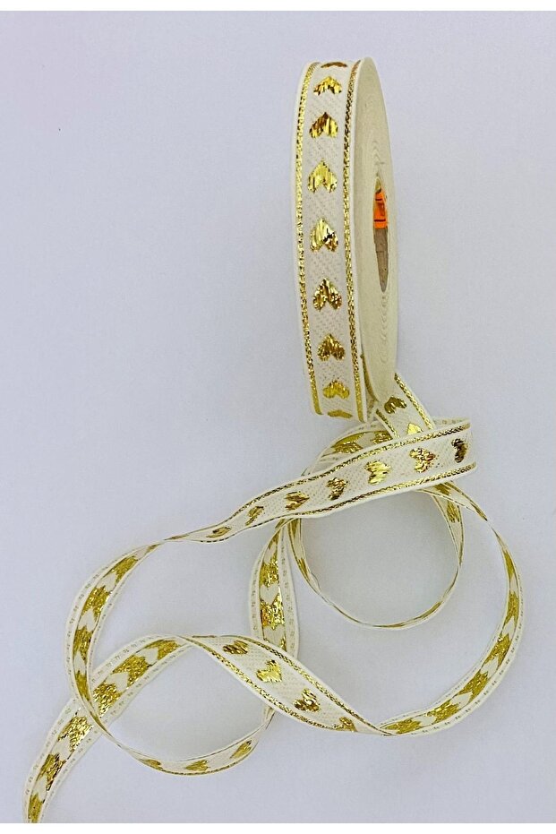 Decorative Ribbon. 16mmx2meter. Cream. Yellow Glitter. No:12