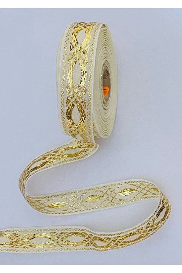 Decorative Ribbon. 25mmx2meter. Cream. Yellow Glitter. No:5