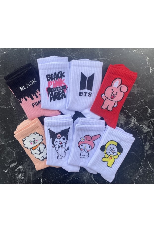 Unisex 8-Piece Black Ping Bts Exo Cheerful College Tennis Socks