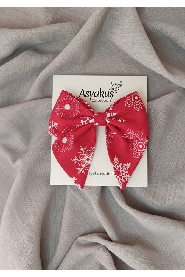 New Year's Collection Red Snowflake Pattern Bow Automatic Buckle - 2