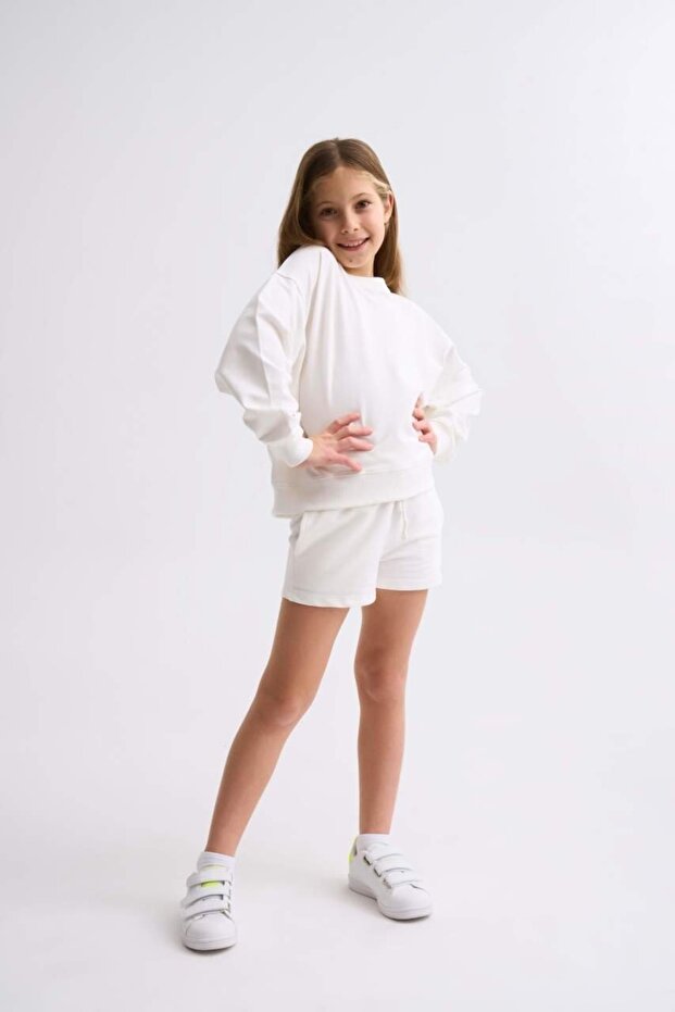 Organic Long Sleeve Girl's Sweatshirt - Ecru