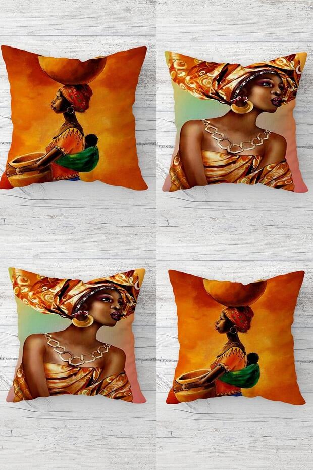 African Woman Bohemian Ethnic Combination Concealed Zippered Throw Pillow Cover Seat Pillow Case Set(4pcs)