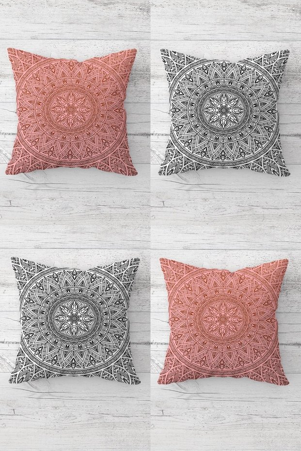 Ethnic Fractal Patterned Hidden Zippered Throw Pillow Cover Set - 4 Pieces