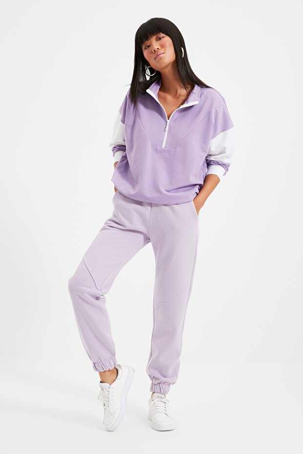 Lila Basic Jogger Dicke Fleece Strick Jogginghose TWOAW21EA0010 - 1