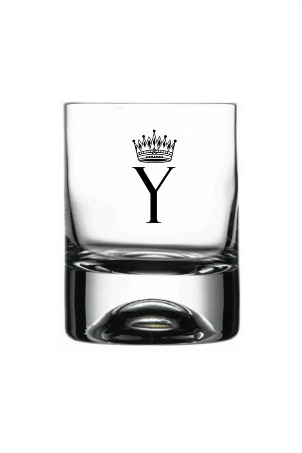 Crowned Whiskey Glass with Letter Y