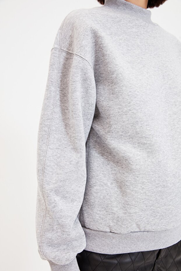 Gri Kalın İçi Polarlı Dik Yaka Relaxed/Rahat Kalıp Örme Sweatshirt TWOAW20SW0584 - 8
