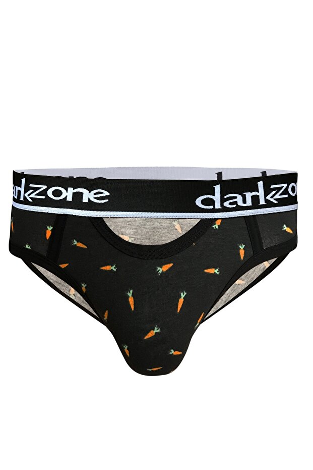 Men's Open Front Carrot Patterned Elastic Black Slip - 1