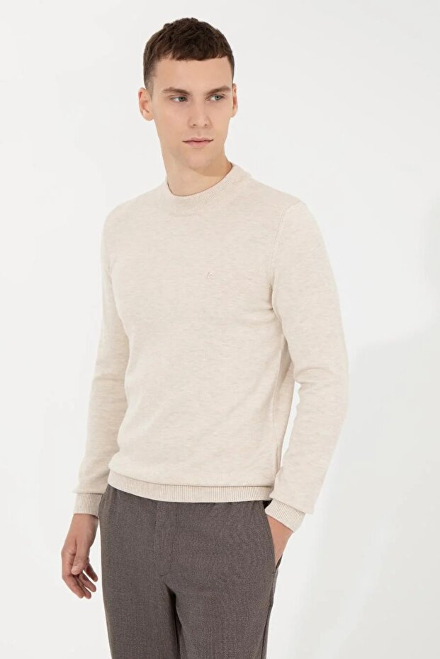 Krem Slim Fit Basic Triko Kazak - 2