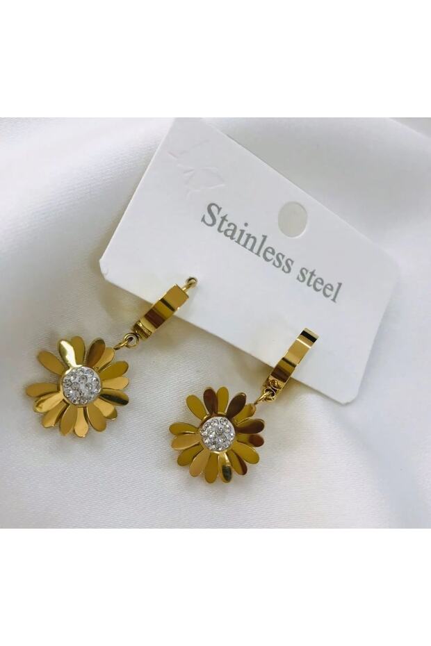 Gold Steel Daisy Earrings