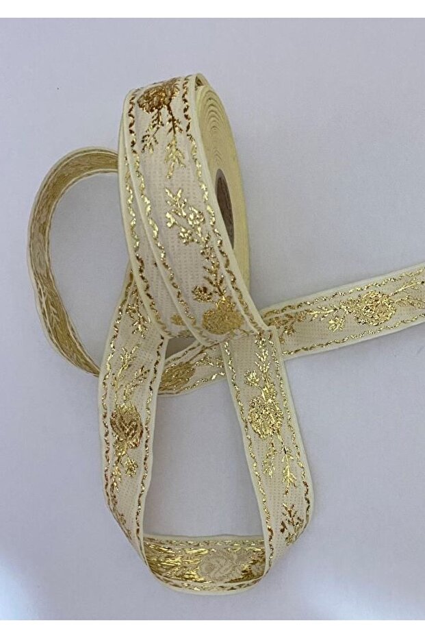 Decorative Ribbon. 25mmx2meter. Cream. Yellow Glitter. No:6