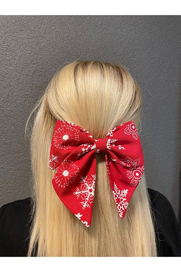 New Year's Collection Red Snowflake Pattern Bow Automatic Buckle - 3