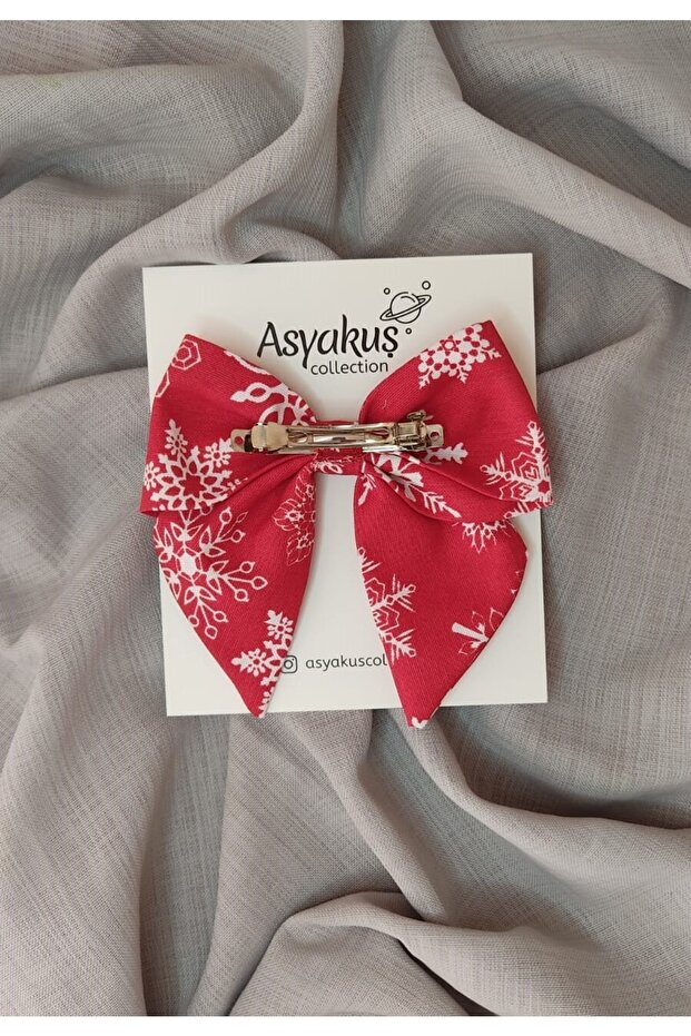 New Year's Collection Red Snowflake Pattern Bow Automatic Buckle - 4