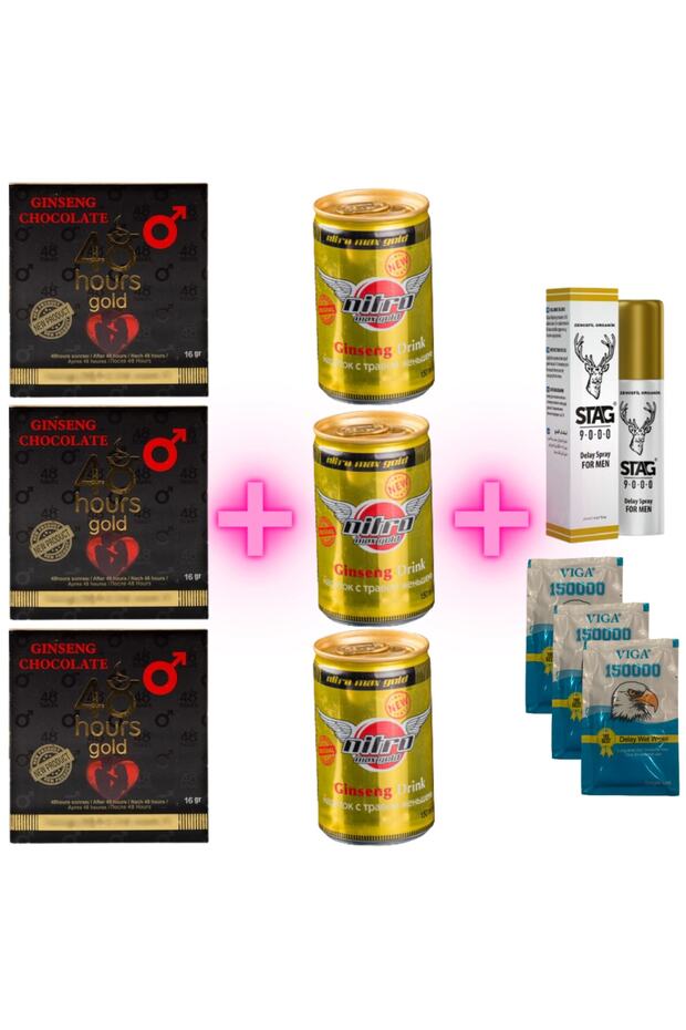 48 Hours Çikolata 3 Adet + Nitromax Içecek 3 Adet + Stag Sprey + Mendil - 1