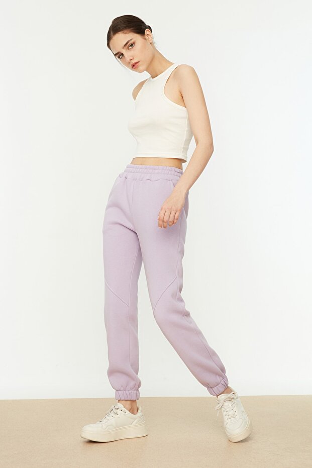 Lila Basic Jogger Dicke Fleece Strick Jogginghose TWOAW21EA0010 - 3