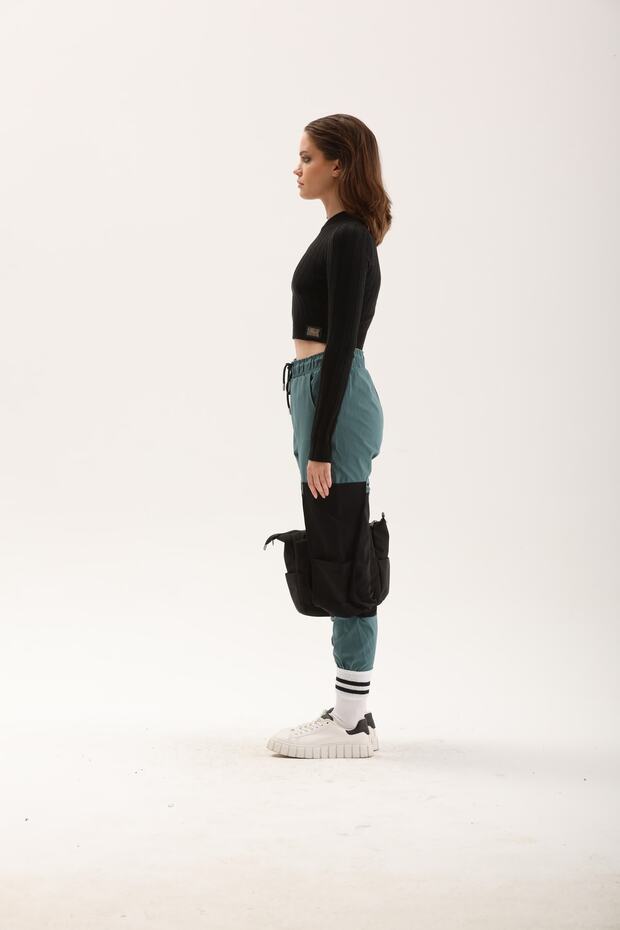 Kadın Yeşil Kargo Cepli Jogger Pantolon - 7