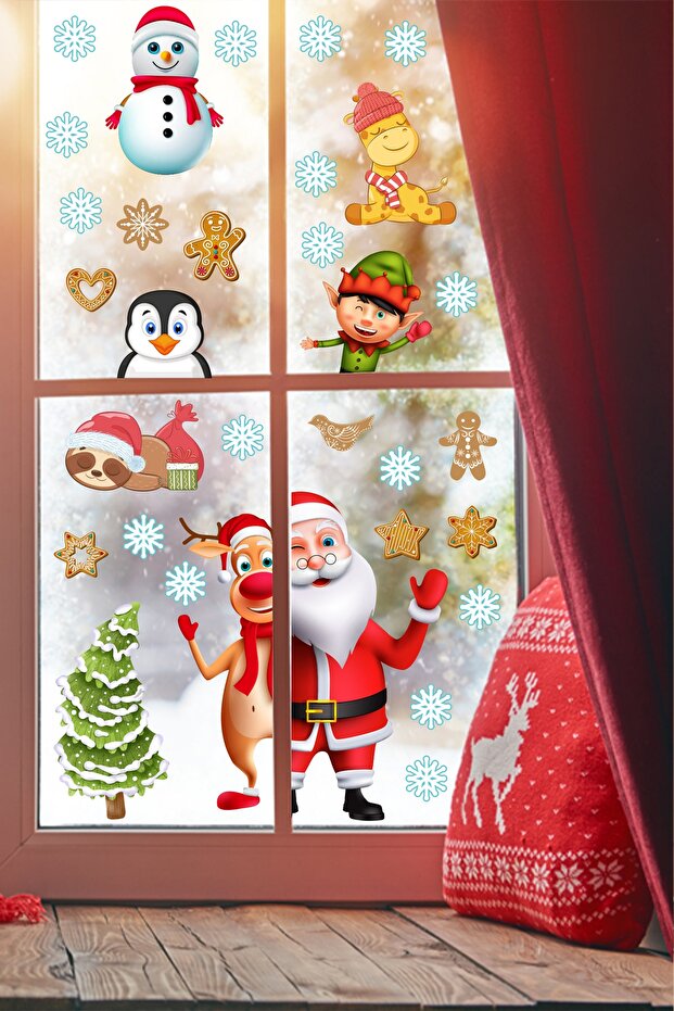 Christmas Figures Santa Claus Deer Penguin Snowman and Snowflakes Decorative Sticker