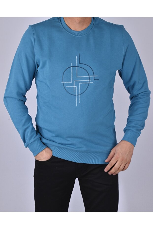 R2209 Crew Neck Printed Sweat/petrol /l