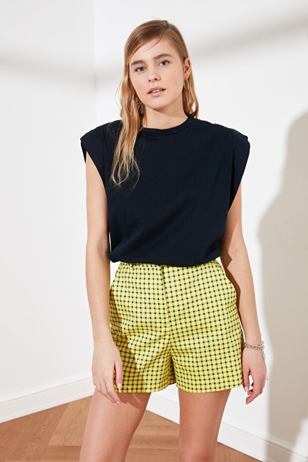 Lacivert %100 Pamuk Vatka Görünümlü Basic Bisiklet Yaka Örme T-Shirt TWOSS20TS0021 - 2