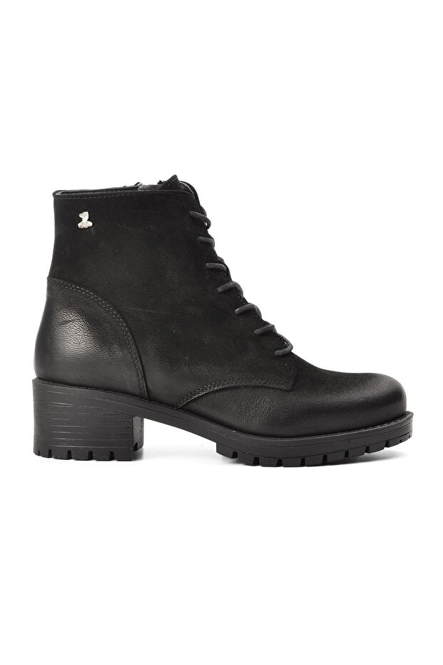 3312k Black Genuine Leather Women's Heeled Boots