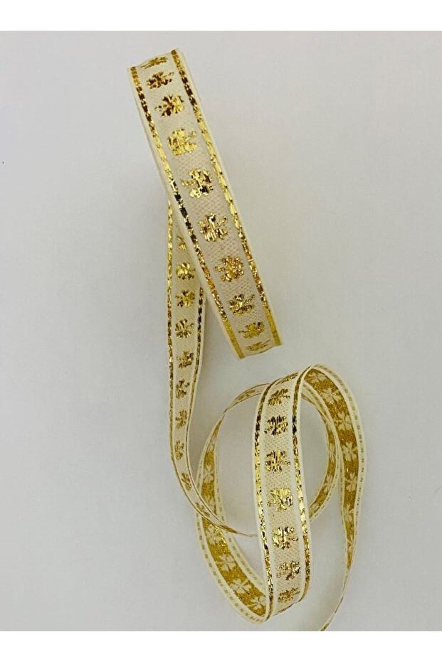 Decorative Ribbon. 16mmx2meter. Cream. Yellow Glitter. No:11