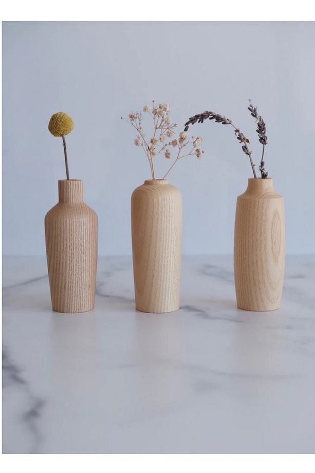 Ahşap Vazo 3 Lü Set Dekor Minimal Iskandinav Tarzı - 1