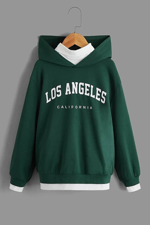 Kids Hooded Los Angeles Printed Sweatshirt Bitter Green