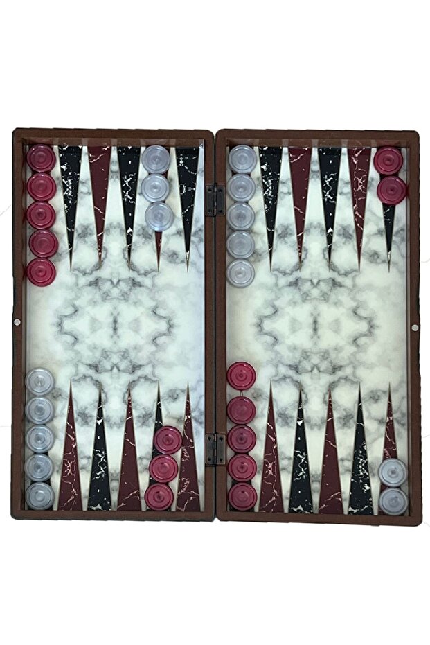 مجموعة طاولة الزهر كبيرة الحجم باللون الأبيض الرخامي - 1