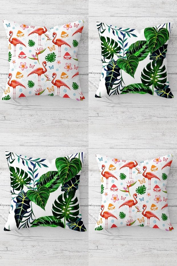Filamingo Tropical Leaf Patterned Concealed Zippered Throw Pillow Cover Sofa Pillow Cover Set (4pcs)
