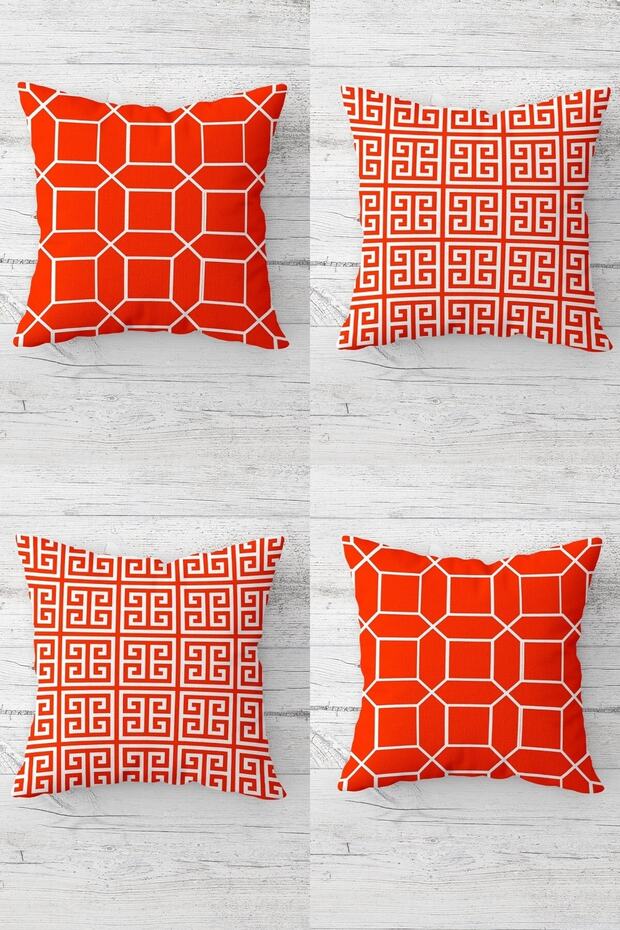Orange Geometric Striped Throw Pillow Cover - Set with Hidden Zipper Detail (4pcs)